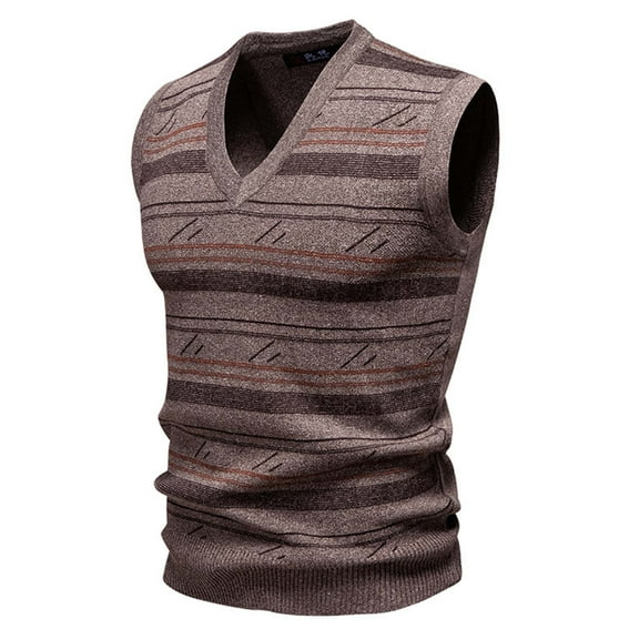 Qulqfy Bronze Mens Sweater Vest Workout Knit Slim Fit Striped Sleeveless V Neck Casual Winter Fall Sweater Mens Shirts L
