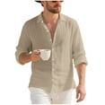 thumbnail image 2 of Stamzod Beach Shirts for Men Solid Color Long Sleeve Flax Button Down Shirt Casual Mens Vacation Shirts Khaki-3 XXL, 2 of 9