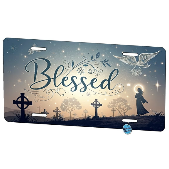 Blessed Religious Crosses Metal Novelty License Plate