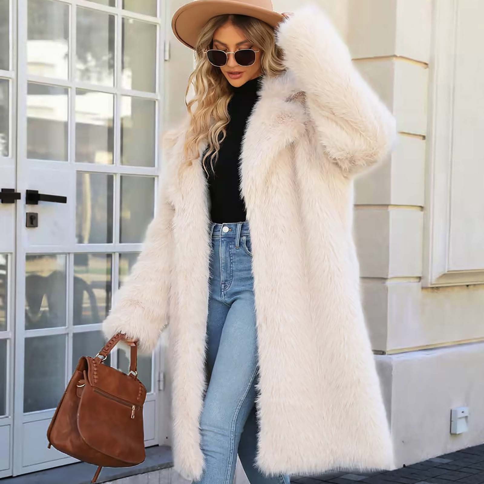 Xdegoge Women's Shaggy Faux Fur Warm Maxi Overcoat Outwear Casual