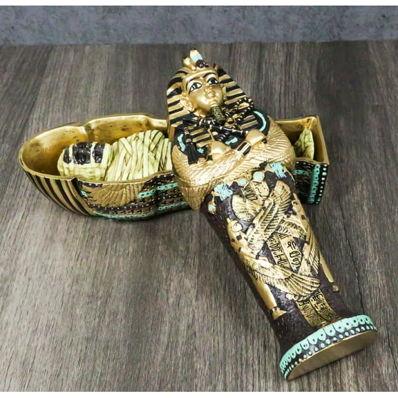 Egyptian King Tutankhamun Pharaoh Sarcophagus Coffin With Mummy Figurine Set