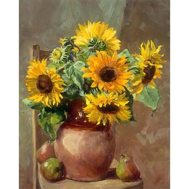 Pintura al óleo de girasol por números, bricolaje, pintada a mano sobre lienzo, arte de pared, regalo sin marco Tmvgtek Arte deco