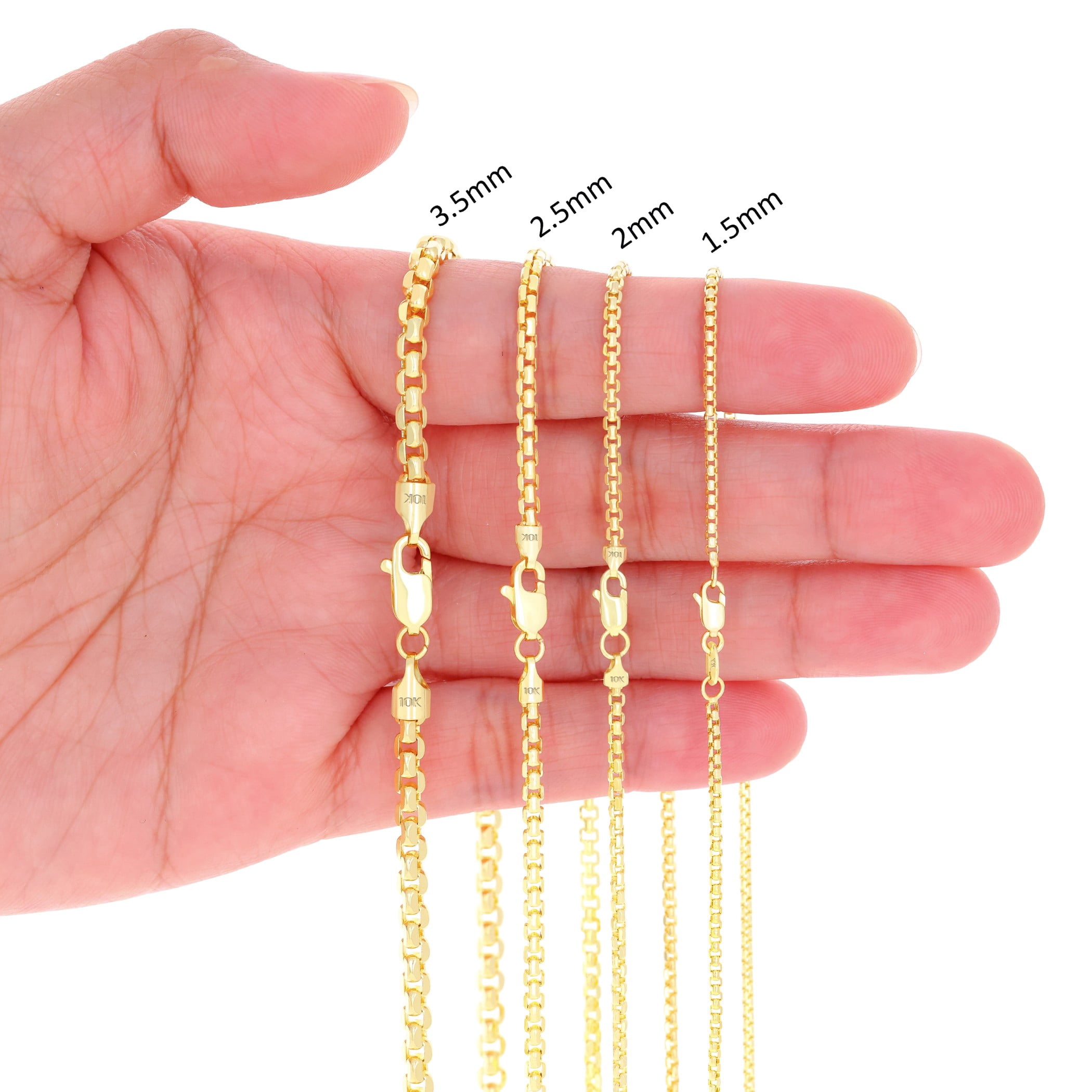 Nuragold 10K Real Yellow Gold Round Box Chain Necklace 16"-30" (1.5mm-3.5mm) Italian Jewelry for Men & Women