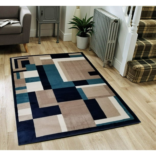 SavaHome Contempo Indoor Outdoor Area Rug, Geometric Blue ...