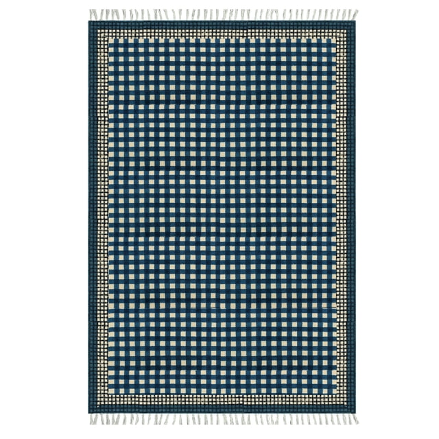 Casavani Handwoven Blue Dhurrie Cotton Area Rug Kitchen And Study Room Carpet 3x5 Feet