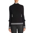 thumbnail image 4 of Marled Women's Track Stripe Ruffle Trim Sweaters, Black, Large, 4 of 4
