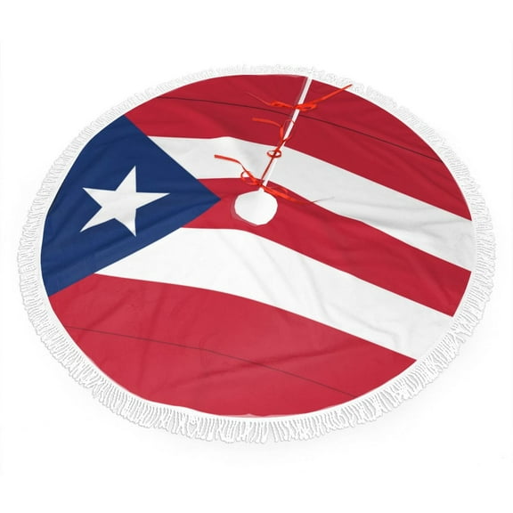 Puerto-Rico Flag Christmas Tree Skirt Tassel Lace for Xmas Ornaments Decoration 30"