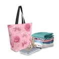 thumbnail image 2 of Open Top Canvas Tote Bag with Zipper Reusable Shopping Bag 13.5x15" Roomy Carryall Roses and Bows Pattern, 2 of 9
