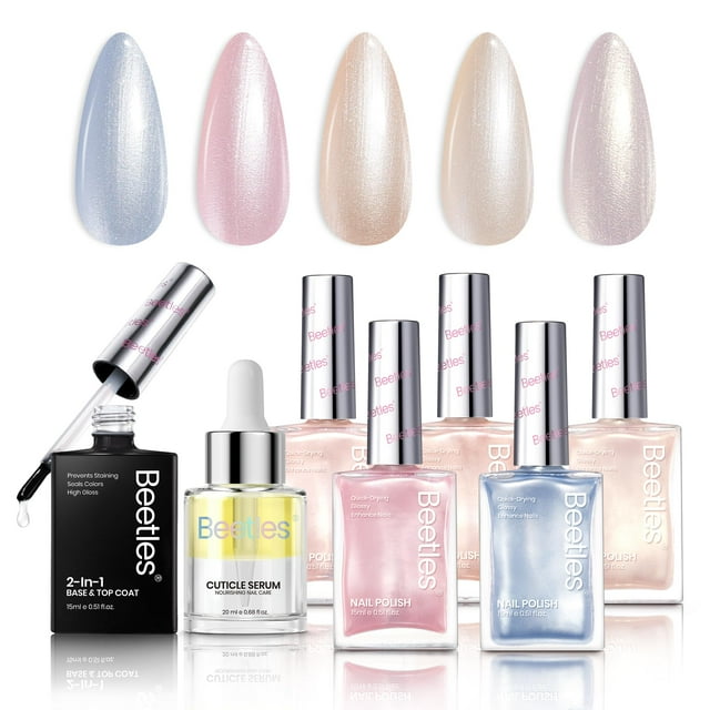Set de esmaltes de uñas Beetles Pearl, 7 unidades, con base y capa superior de 20 ml