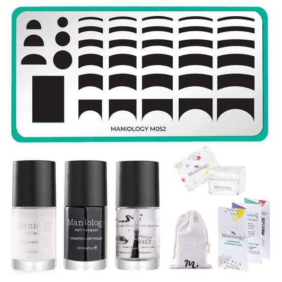 Maniology Pardon my French Nail Stamping Bundle - 1 Stainless Steel Plate with Nail Art Set
