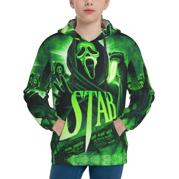 Ghostface Hoodie Lightweight Pullover Halloween Graphic Hooded Sweatshirt for Girls Boys with Pocket Small