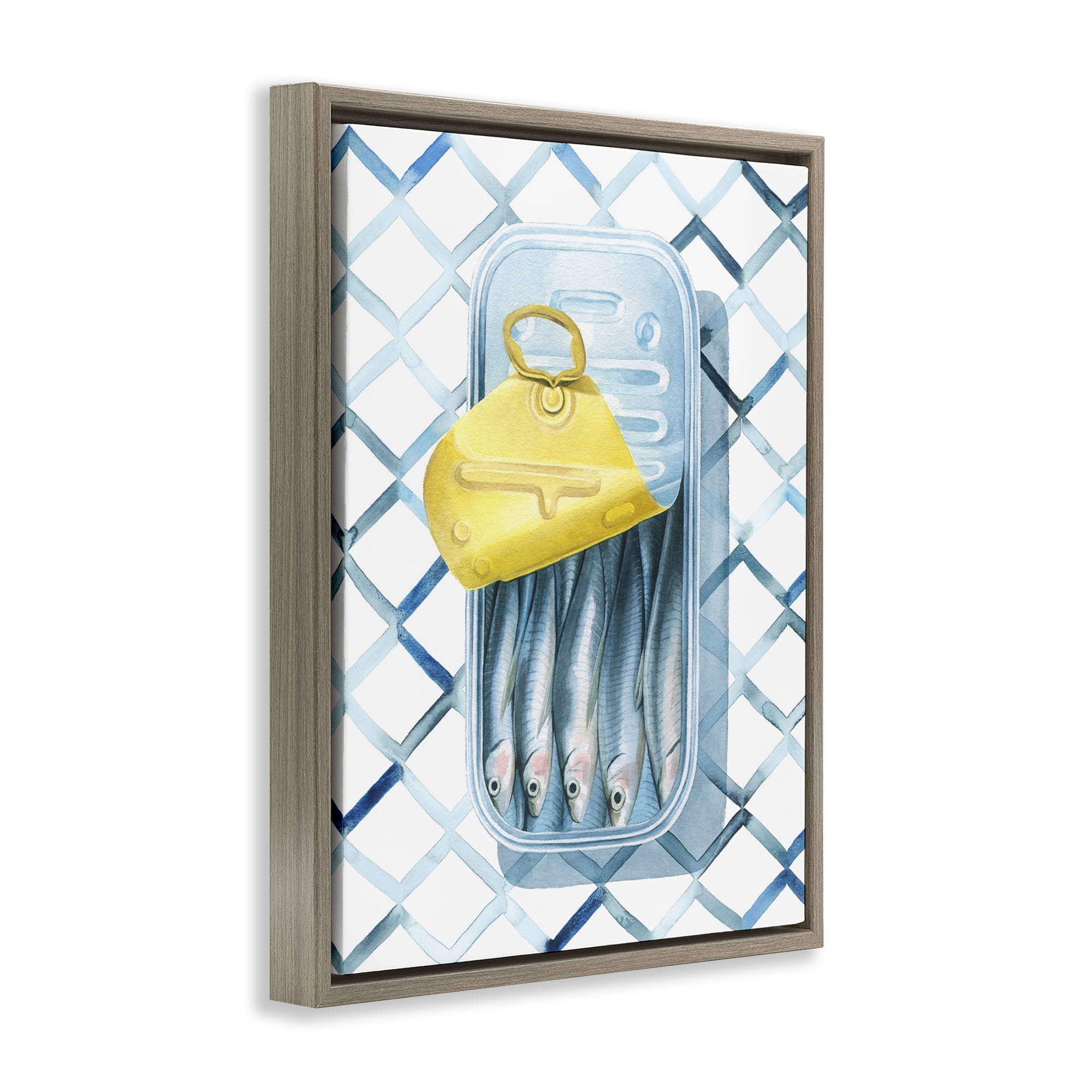 Stupell Industries Geometric Sardines Can Food & Beverage Painting Brown Floater Framed Art Print Wall Art, 17 x 21