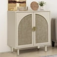 thumbnail image 3 of Boho Rattan Accent Cabinet, 2 - Door Storage Cabinet with Gold Handles, Pine Legs, Ideal for Living Room, Kitchen, Bedroom, 3 of 7