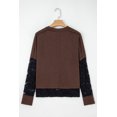 thumbnail image 5 of Women's Dark Brown Sheer Lace Patchwork Casual Long Sleeve Tee, XL, 5 of 10