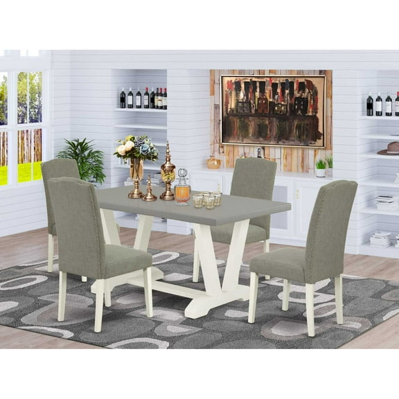 East West Furniture V-Style 5-piece Dinette Set in Linen White