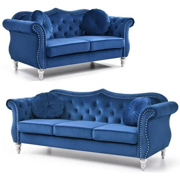 Home Square 2-Piece Furniture Set with Sofa and Loveseat in Navy Blue