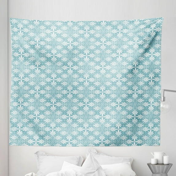 Classic Tapestry, Pattern of Greek Inspired Floral Damask with Swirls and Geometric Shapes, Fabric Wall Hanging Decor for Bedroom Living Room Dorm, 5 Sizes, Pale Slate Blue White, by Ambesonne