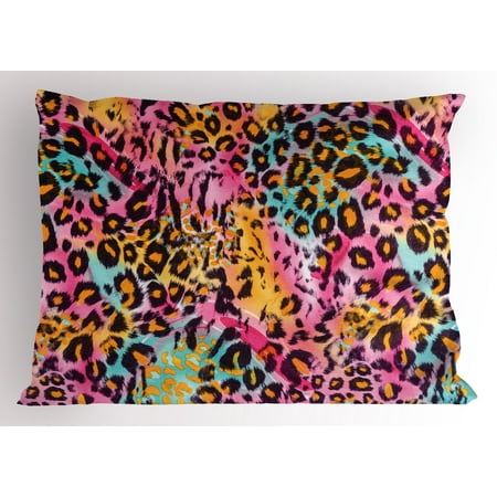 Leopard Print Pillow Sham Mottled Exotic Panthera Skin Pattern Colorful Camouflage Style Safari Theme, Decorative Standard Queen Size Printed Pillowcase, 30 X 20 Inches, Multicolor, by