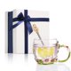 thumbnail image 5 of Billuyoard 350ml esmalte azul rosa flor taza de café de cristal 320ml Margarita leche té copas de vino whisky cóctel regalo chupito taza con cuchara Teteras Crisantemo Verde 320ML Billuyoard HA005099-03B, 5 of 6