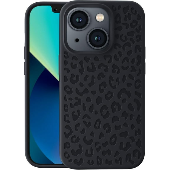 Zedoli Leopard Engraved Case Designed for iPhone 13 Case/iPhone 14 Case, Liquid Silicone Case with [Soft Anti-Scratch Microfiber Lining] Shockproof Protective Phone Case for Women Men Girls 6.1"
