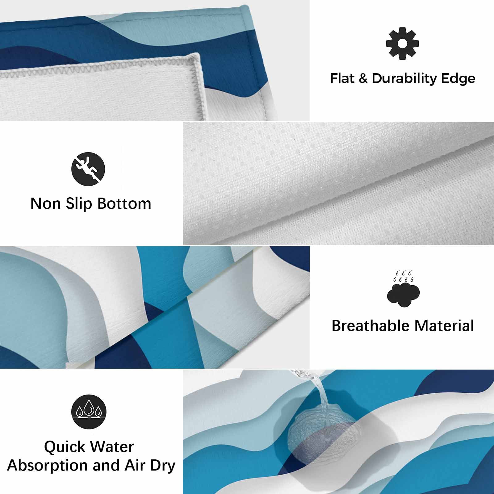 Outdoor Rug 3x5 ft Blue White Ombre Sea Wave Outdoor Large Area Rug Non Slip Rubber Abstract Geometric Front Door Mat RV Rug Camping Carpet Patio Outdoor Rugs for Backyard Balcony Deck Porch Indoor