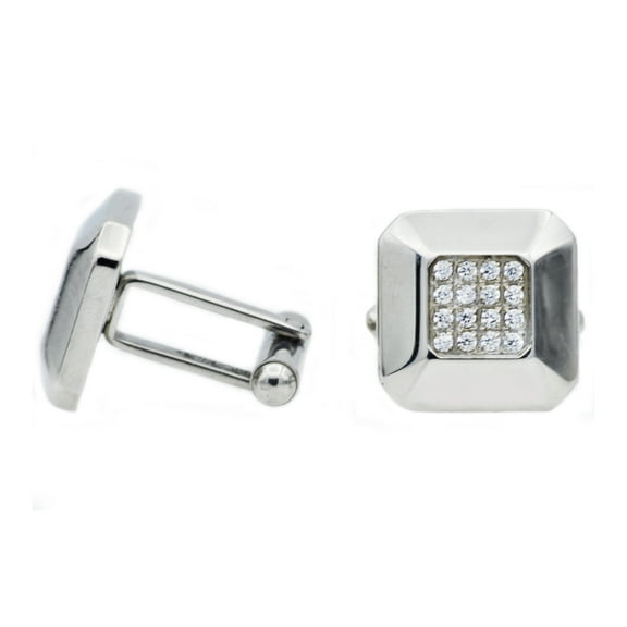 Mens Stainless Steel Cuff Links With Cubic Zirconia