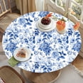thumbnail image 2 of Blue Floral Toile Round Tablecloth – Fitted Circle Table Cover with Elastic Edge, Waterproof & Washable Polyester Table Cloth for 35" to 42" Indoor/Outdoor Tables, 2 of 4