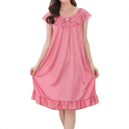 

Girl s Plus Size Nightgown for Summer Short Sleeve Lace Ruffle Trim Pajama Dress Pale Mauve XL