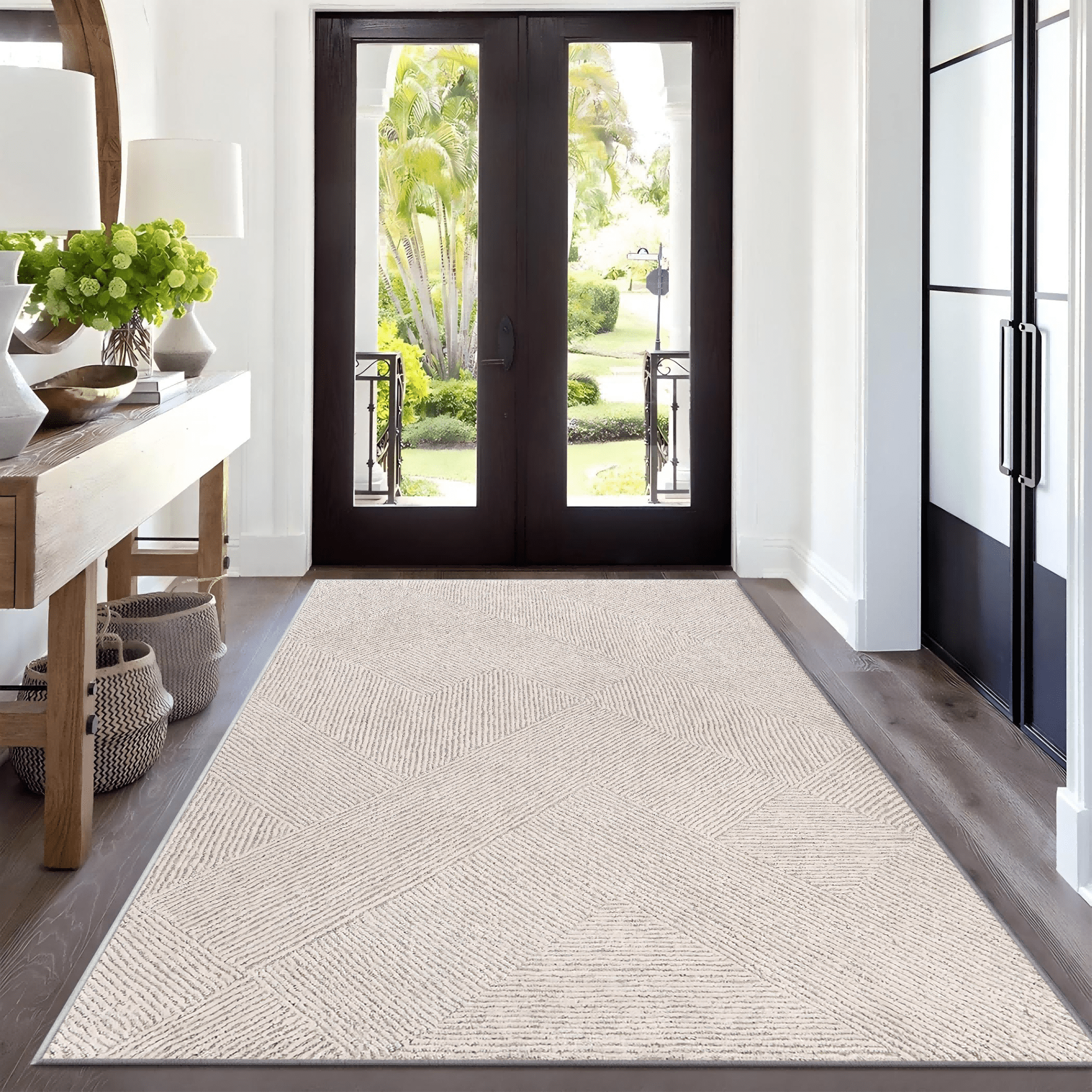 Area Rug, Washable Non-Slip Synthetic Latex Backing Carpet, Pet Friendly Low Pile Rug for Living Room Bedroom Entryway