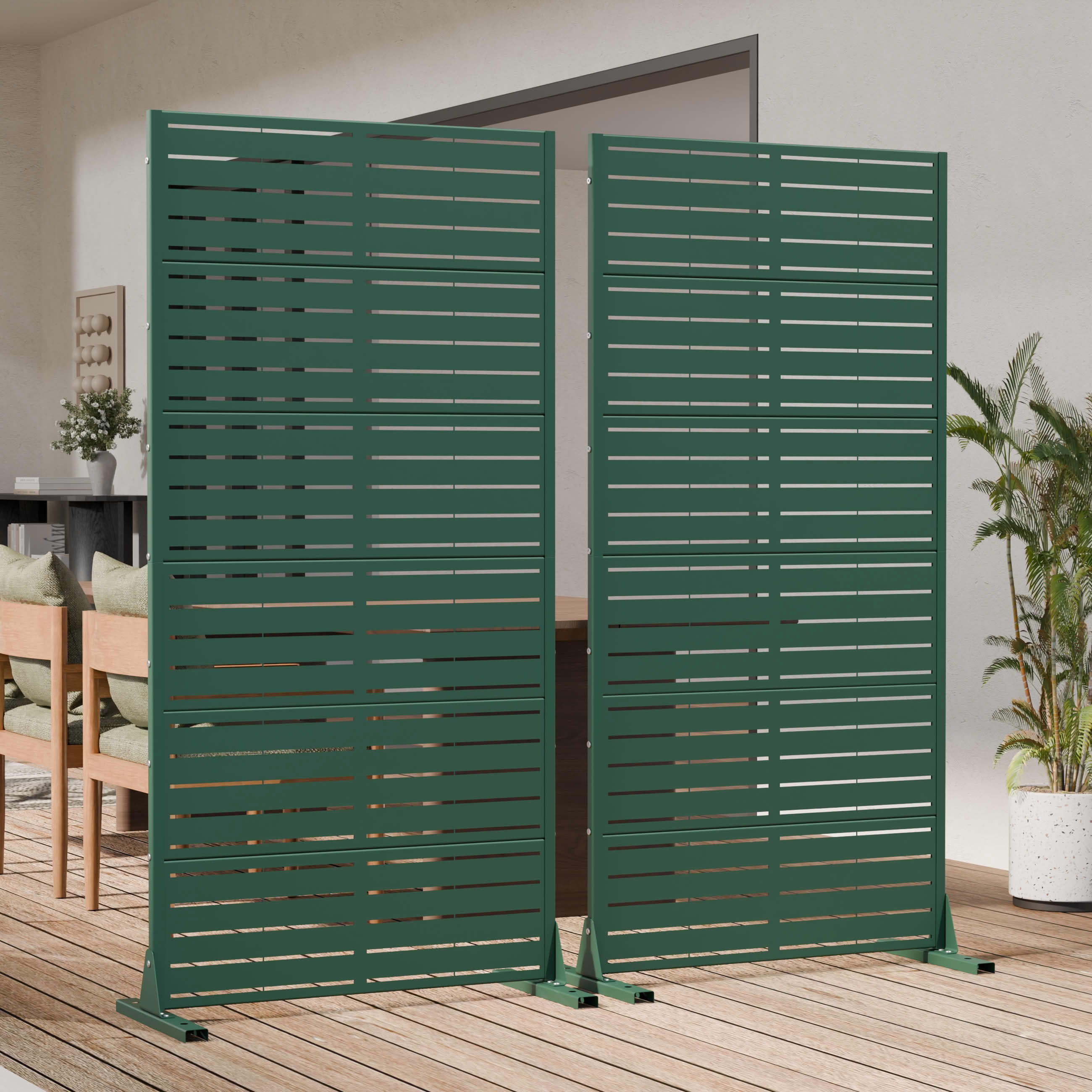 MAYEERTY Outdoor Metal Privacy Screen 6ft × 3ft Dark Green, 6-Panel Classic Louvered Galvanized Iron, Easy Install for Patio