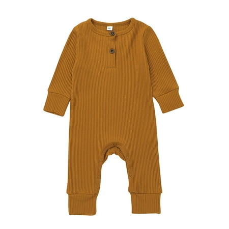 

CenturyX Newborn Ribbed Onesie Baby Boy Girl Romper Button Zipper Solid Long Sleeve Bodysuit One Piece Jumpsuit Outfits