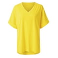 thumbnail image 1 of Camisetas de verano para mujer, camisetas con cuello en V para mujer, camisetas de talla grande para mujer, camisetas de manga corta (amarillo, talla M), 1 of 5