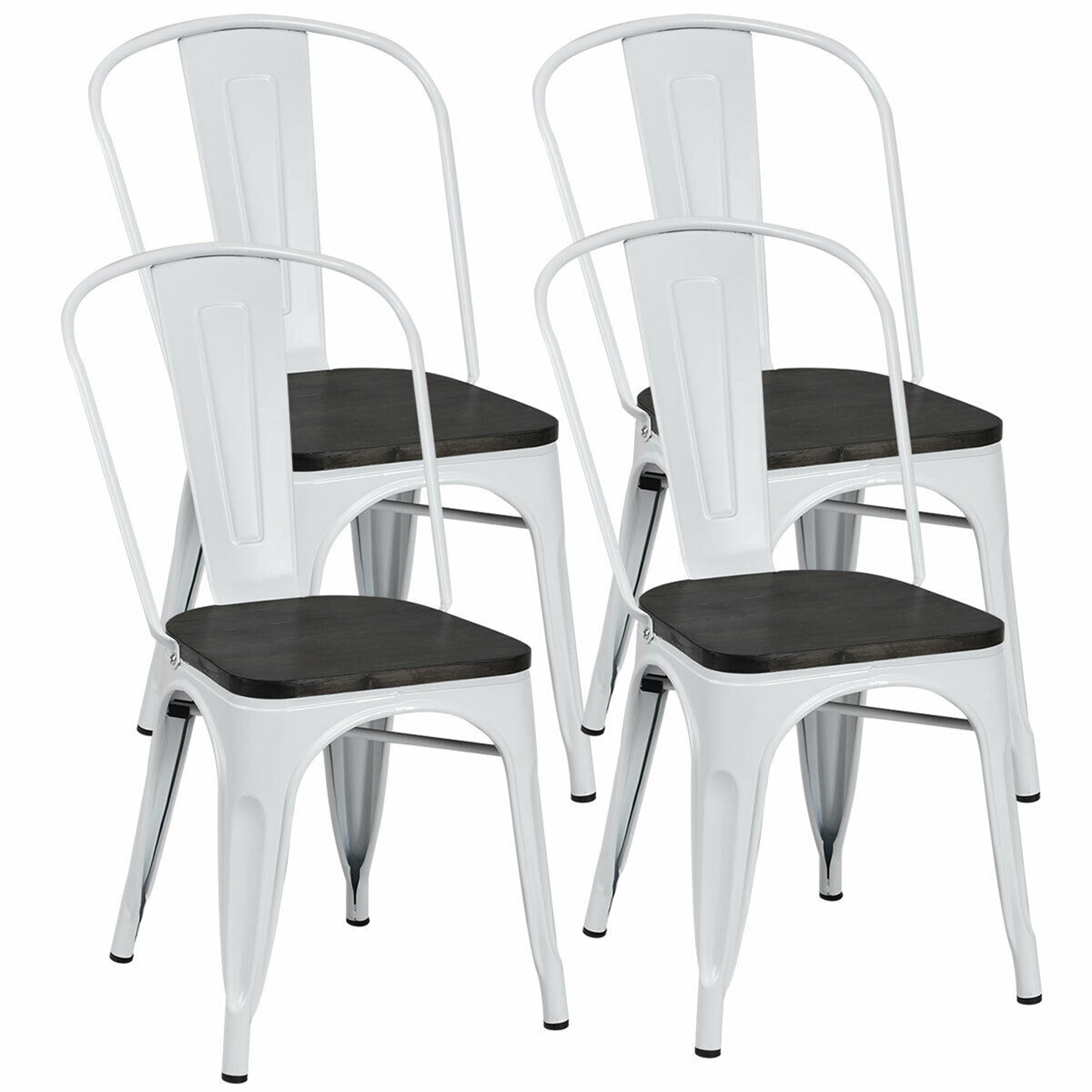Gymax Set of 4 Wood Seat Stackable Cafe Bistro Metal Dining Side Chair