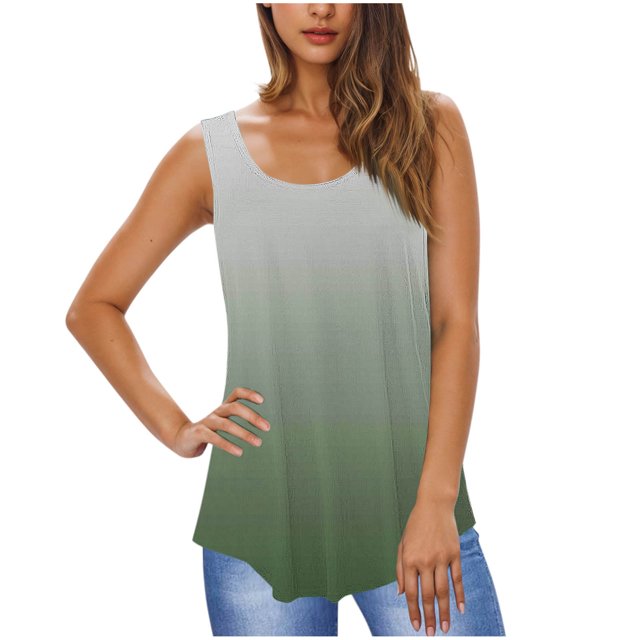 Womens Solid Round-Neck Loose Sleeveless T-Shirt Pullover