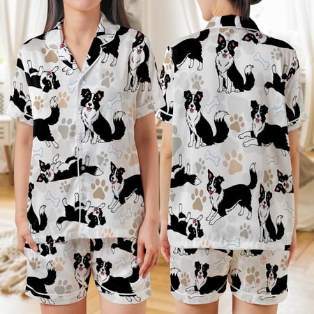 Lotusprinthandmade Border Collie Dog All-over Print Matching Pajamas Set Short-Sleeve M Multicolor