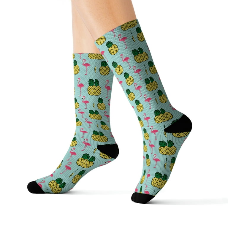 Pineapple and flamingos summertime themed Sublimation Socks 