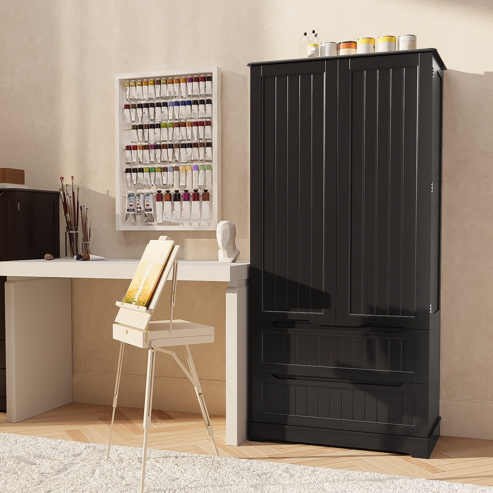 Pantry Cabinet, Asofer 71" Pantry Storage Cabinet with 2 Doors , 11 Shelves & 2 Drawers for Kitchen Dining Room, Black