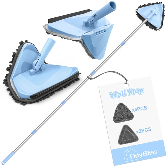 TidyBliss Wall Cleaner Mop with 80” Long Handle (Blue)