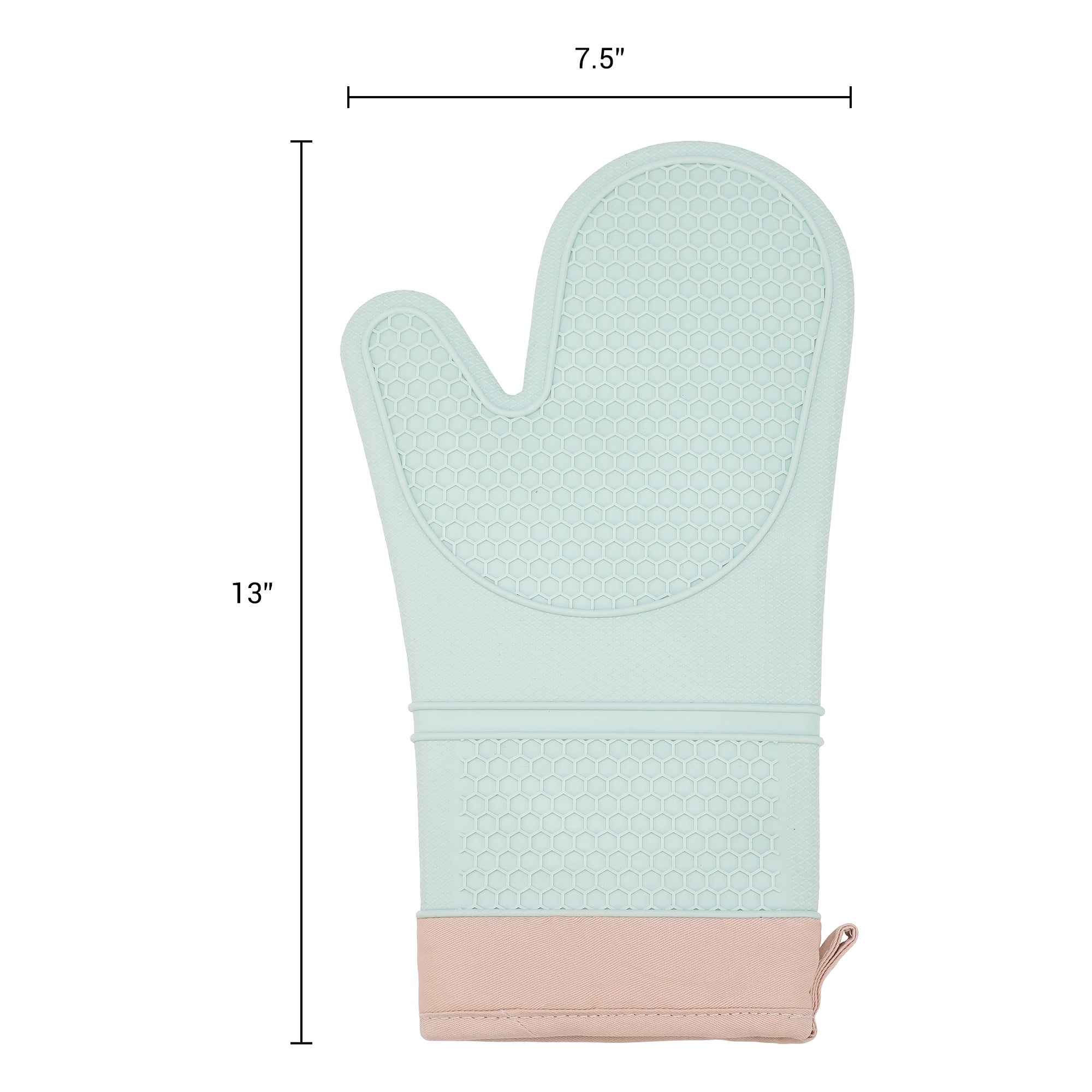 Unique Bargains Heat Resistant Soft Silicone Oven Mitts Set of 2 Mint Green 13x7.5 Inch