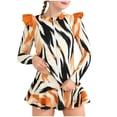 thumbnail image 2 of Girls 2 Piece Swim Dress Rash Guard Set UPF 50+ Long Sleeve Ruffled Skirt Tiger Print Orange 2-12,Size 4-5 T, 2 of 7