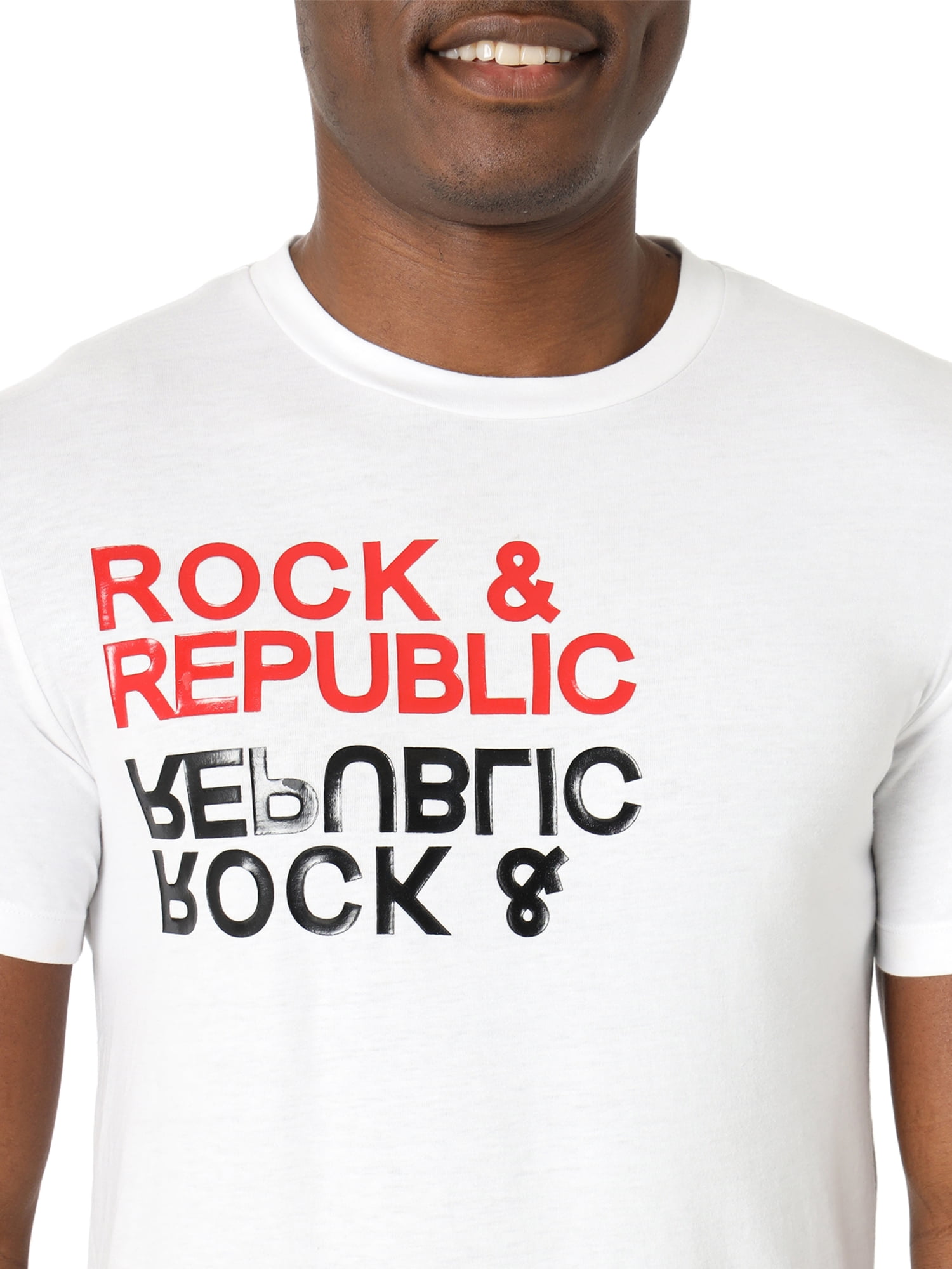 Rock & Republic Men's Short Sleeve Crew Neck Mirror Logo Tee