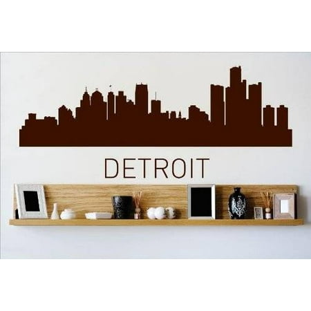 Custom Wall Decal Vinyl Sticker : Detroit Michigan MI Skyline City View Beautiful Scene Landmarks Buildings Water Bedroom Bathroom 6x20"