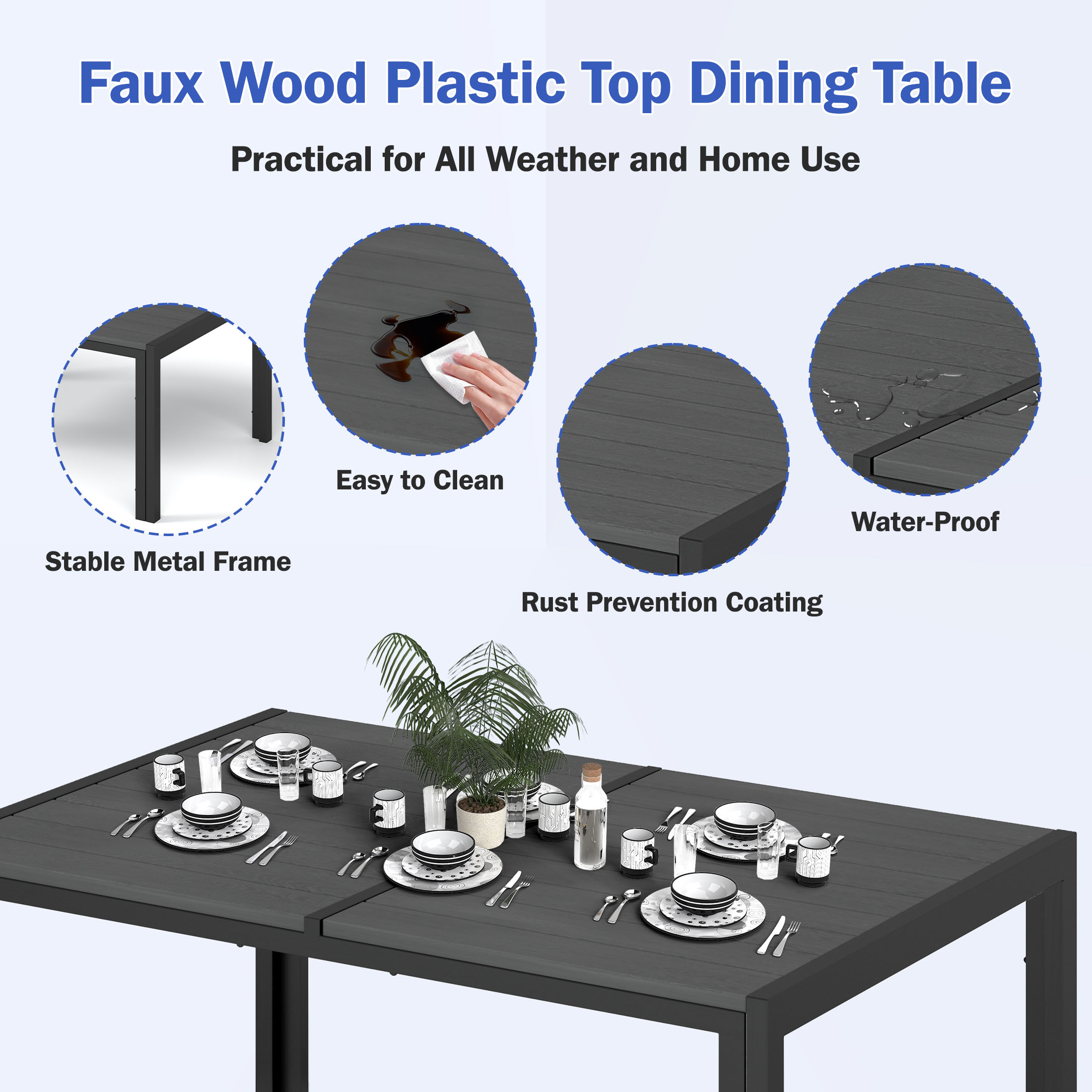 Patio Dining Set, Enyopro 7 Piece Outdoor Dining Set for 6, Patio Dining Furniture set with Swivel Textilence Chairs and Dining Table, for Garden Patio Backyard, Blue