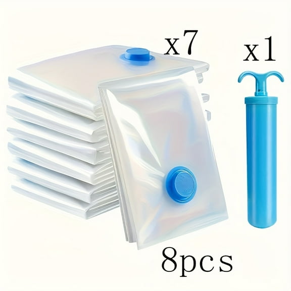 Basics Vacuum Compression Space Saving Storage Bags with Hand Pump, Large(40*60cm), Pack of 7 1, Clear