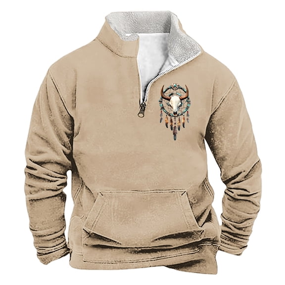 successthop Plus Size Sweatshirts with Pockets Men Quarter Zip Long Sleeve Sweaters Pullover Top Vintage Streetwear