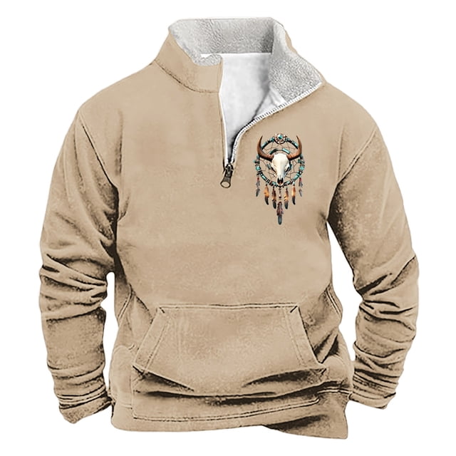 Sudadera sin capucha para hombre, informal, a la moda, con cuello alto, estampado, con cremallera, jersey de manga larga, blusa de poliéster para hombre