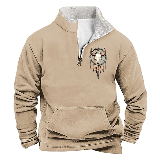 Sudadera sin capucha para hombre, informal, a la moda, con cuello alto, estampado, con cremallera, jersey de manga larga, blusa de poliéster para hombre
