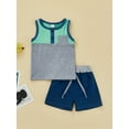 thumbnail image 2 of 2 Pcs Newborn Casual Outfits, Baby Boys Contrast Color Round Neck Tank Tops with Pocket + Drawstring Shorts, 2 of 8