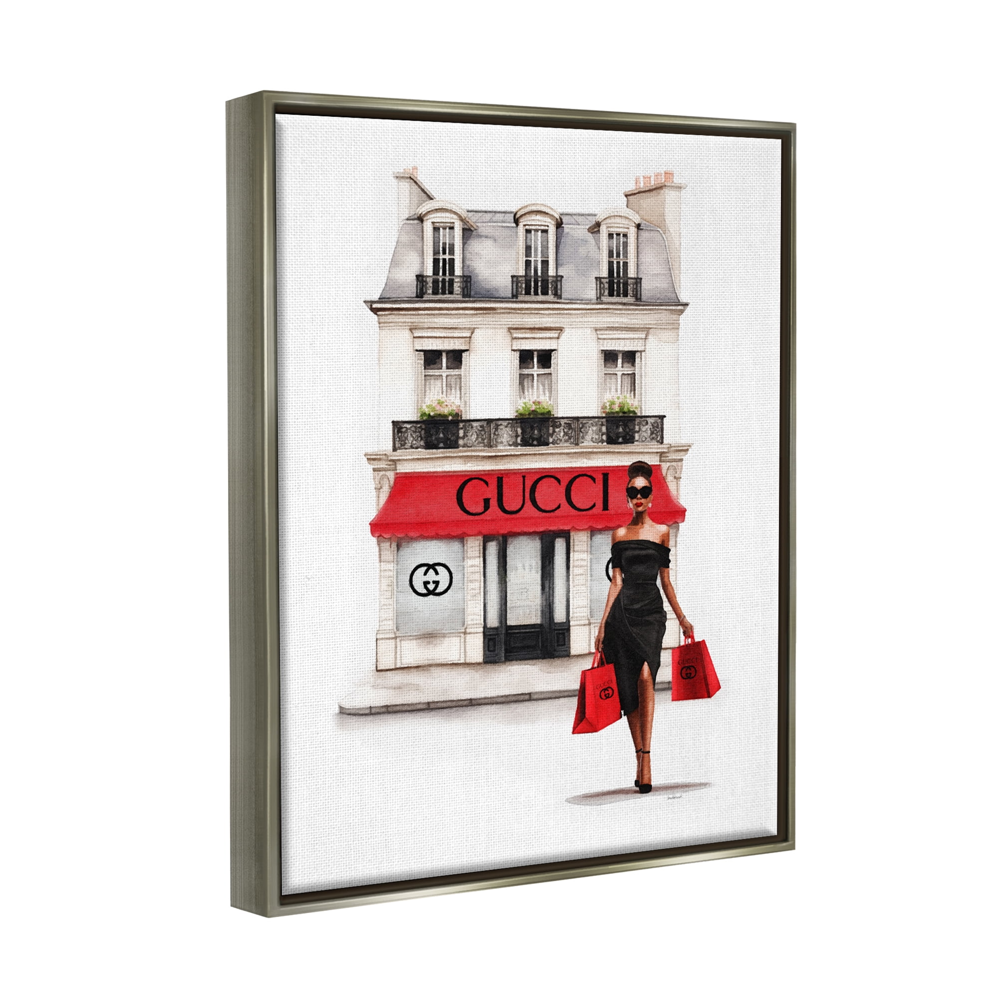 Stupell Industries Urban Glam Shop Town & City Painting Gray Floater Framed Canvas Art Print Wall Art, 17 x 21