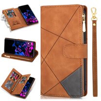 Allytech Zipper Storage Design Wallet Case for Samsung Galaxy S23 5G, PU Leather Flip Stand Magnetic Clasp Muliti-Card Slots Holster Case with Lanyard for Galaxy S23, Brown